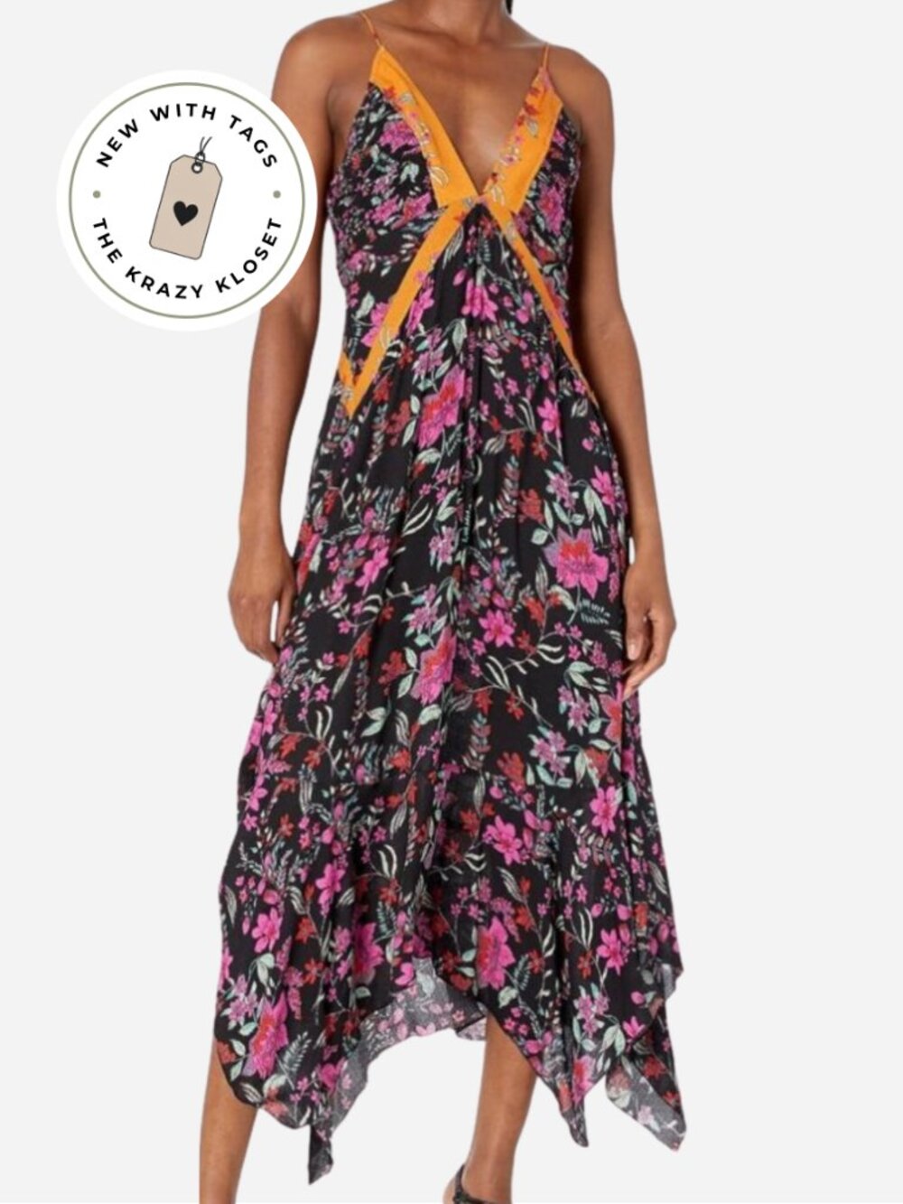 FREE PEOPLE There She Goes Floral Maxi Dress – Small – NWT Handkerchief Hem